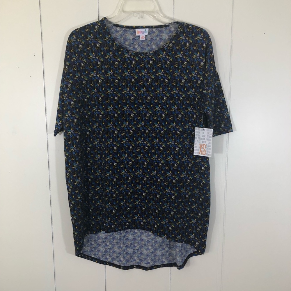 New LuLaRoe Irma Blue Yellow Print Tunic Top XS